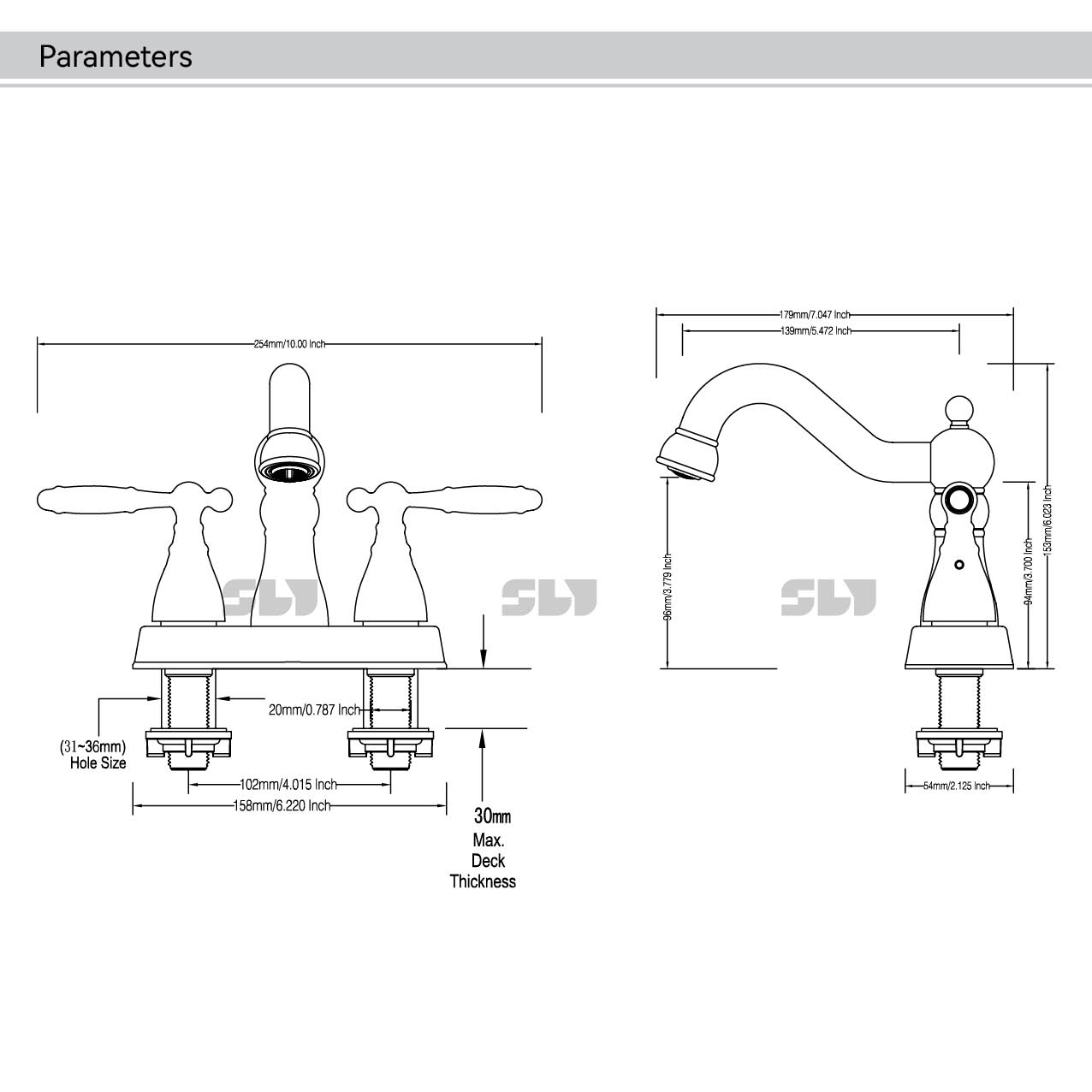 SLY Modern Luxury Double Handle Basin Faucet Bathroom Tap 4 Inch Faucet