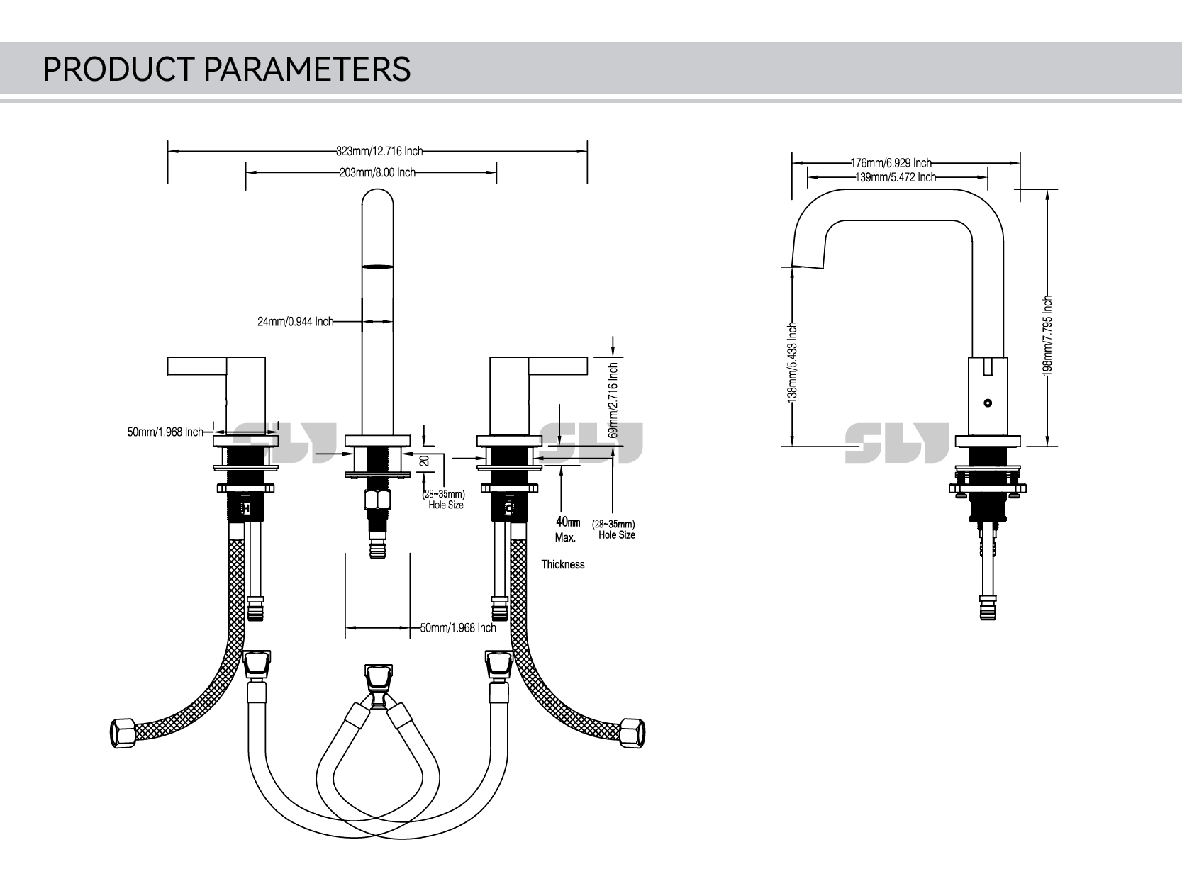 SLY Copper Cartridge Two Handle Widespread Basin Faucet for Bathroom